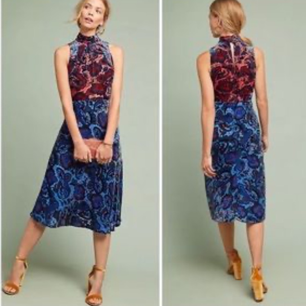 Anthropologie Red and Blue Midi Dress